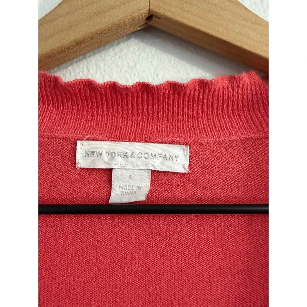 New York & Co - Coral Ruffle Button Down Cardigan Sweater Women's Size‎ S